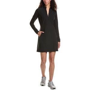 Adidas Black Long-Sleeve Zip-Front Midi Dress XL.